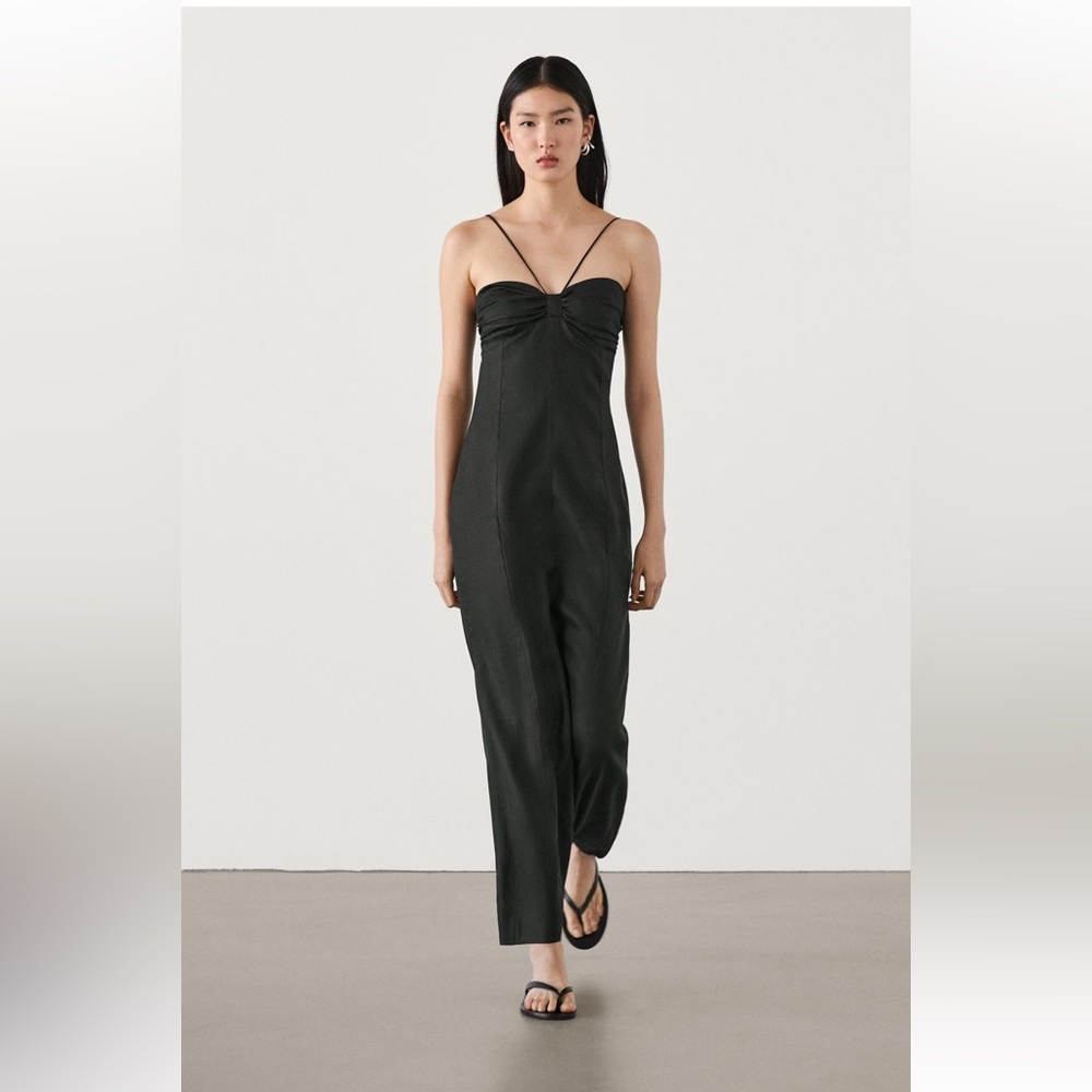 💄Massimo Dutti Studio  linen Black Maxi dress S